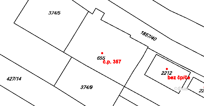 Přelouč 357 na parcele st. 655 v KÚ Přelouč, Katastrální mapa