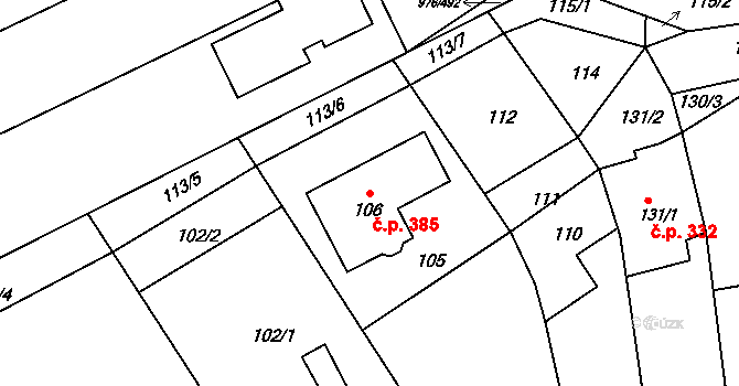 Lipůvka 385 na parcele st. 106 v KÚ Lipůvka, Katastrální mapa