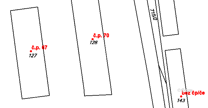 Chlum 70, Pavlíkov na parcele st. 128 v KÚ Chlum u Rakovníka, Katastrální mapa