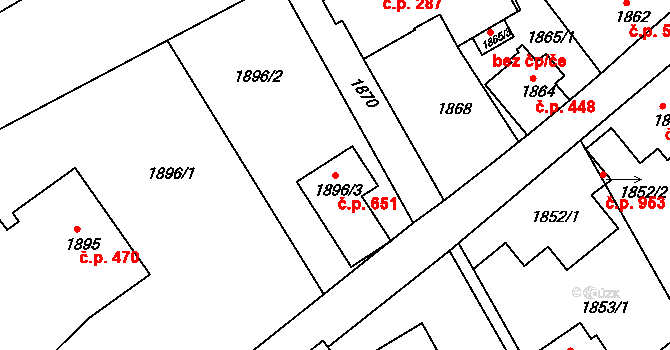 Rumburk 1 651, Rumburk na parcele st. 1896/3 v KÚ Rumburk, Katastrální mapa