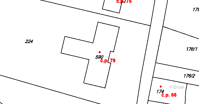 Zábeštní Lhota 79 na parcele st. 590 v KÚ Zábeštní Lhota, Katastrální mapa