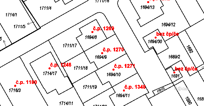 Rohatec 1270 na parcele st. 1694/9 v KÚ Rohatec, Katastrální mapa