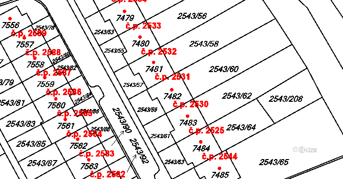 Cheb 2530 na parcele st. 7482 v KÚ Cheb, Katastrální mapa