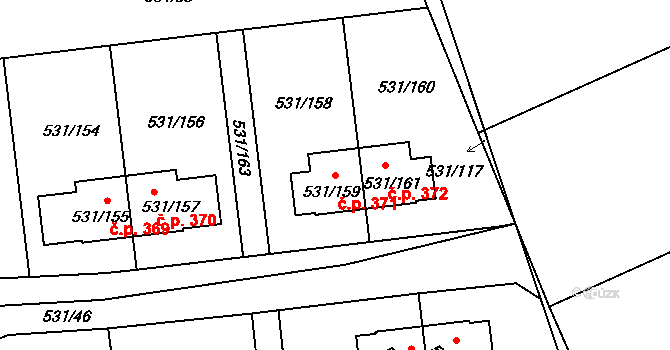 Šeberov 371, Praha na parcele st. 531/159 v KÚ Šeberov, Katastrální mapa
