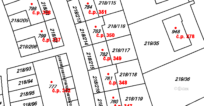 Řež 349, Husinec na parcele st. 782 v KÚ Husinec u Řeže, Katastrální mapa