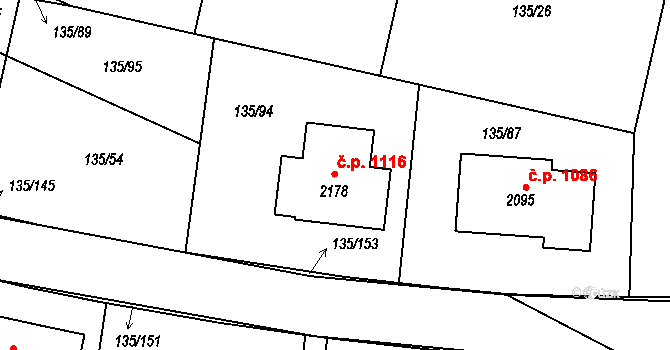 Podklášteří 1116, Třebíč na parcele st. 2178 v KÚ Podklášteří, Katastrální mapa