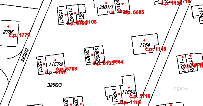 Zlín 6684 na parcele st. 3800/2 v KÚ Zlín, Katastrální mapa