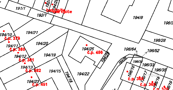 Pokratice 456, Litoměřice na parcele st. 194/25 v KÚ Pokratice, Katastrální mapa