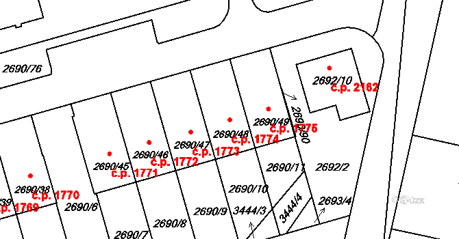 Benešov 1774 na parcele st. 2690/48 v KÚ Benešov u Prahy, Katastrální mapa