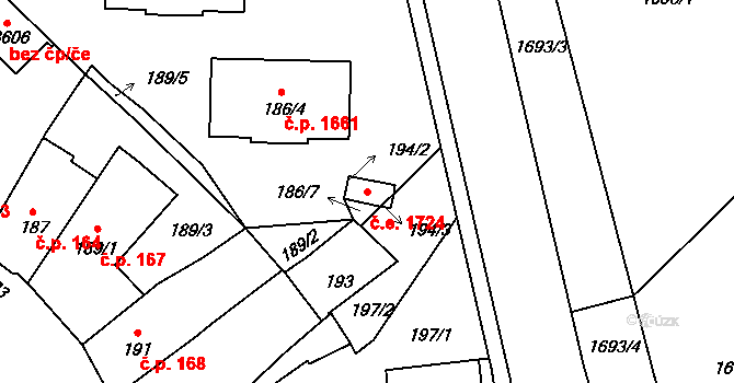 Pelhřimov 1724 na parcele st. 194/2 v KÚ Pelhřimov, Katastrální mapa