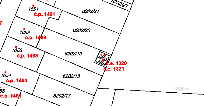 Žatec 1320 na parcele st. 3953 v KÚ Žatec, Katastrální mapa