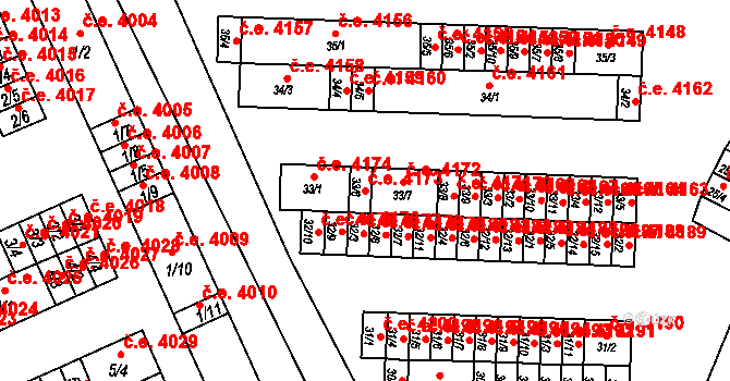 Kadaň 4173 na parcele st. 33/6 v KÚ Bystřice u Kadaně, Katastrální mapa