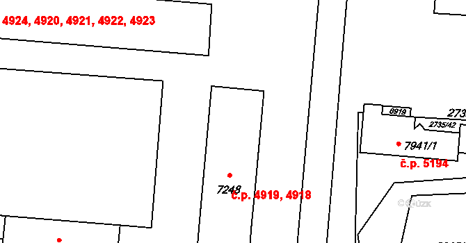 Zlín 4918,4919 na parcele st. 7248 v KÚ Zlín, Katastrální mapa