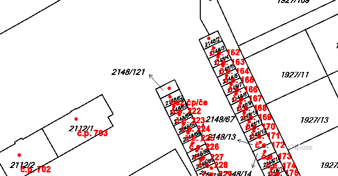 Bechyně 42599148 na parcele st. 2148/121 v KÚ Bechyně, Katastrální mapa