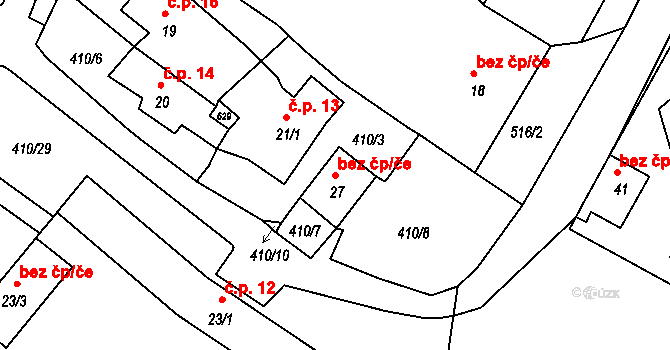 Hrušovany 45012148 na parcele st. 27 v KÚ Lažany u Chomutova, Katastrální mapa