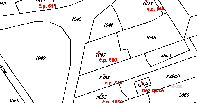 Vlčnov 650 na parcele st. 1047 v KÚ Vlčnov, Katastrální mapa