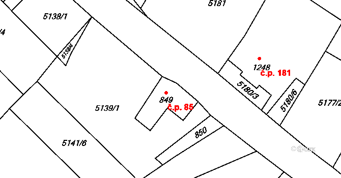 Filipov 85, Jiříkov na parcele st. 849 v KÚ Filipov u Jiříkova, Katastrální mapa