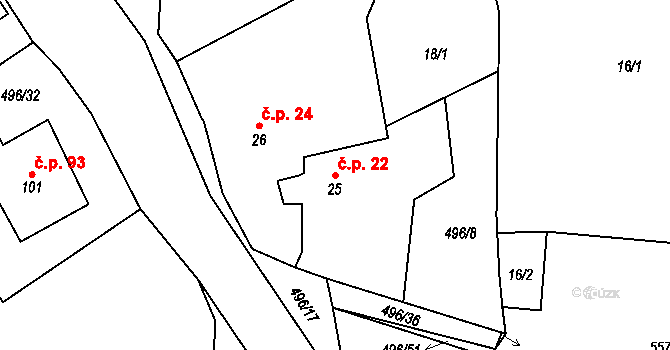 Trpišov 22, Slatiňany na parcele st. 25 v KÚ Trpišov, Katastrální mapa