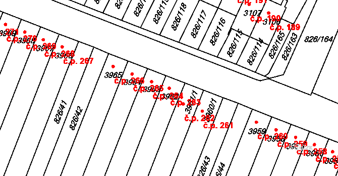 Václavské Předměstí 263, Písek na parcele st. 3962 v KÚ Písek, Katastrální mapa
