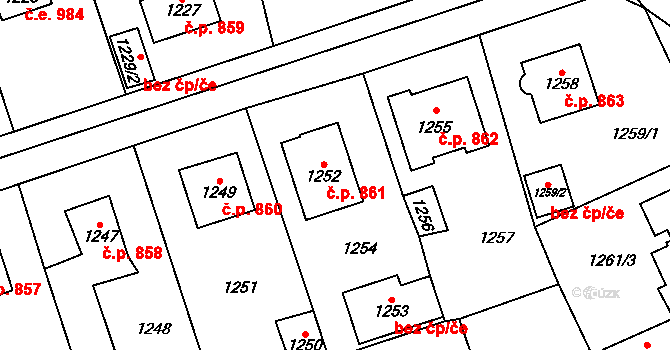 Černošice 861 na parcele st. 1252 v KÚ Černošice, Katastrální mapa