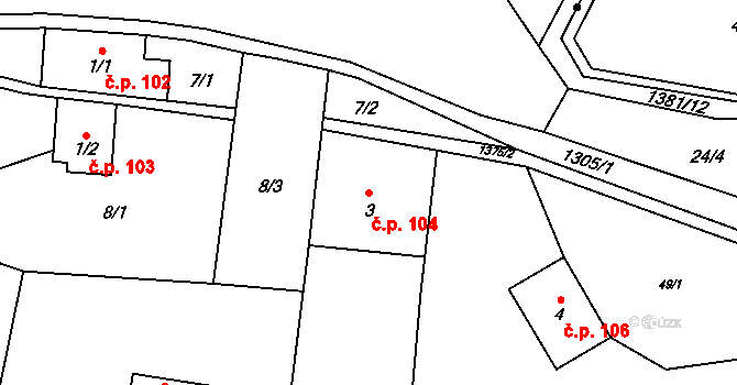 Kytlice 104 na parcele st. 3 v KÚ Falknov, Katastrální mapa