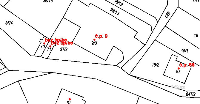 Chmelná 9, Sušice na parcele st. 9/3 v KÚ Velká Chmelná, Katastrální mapa