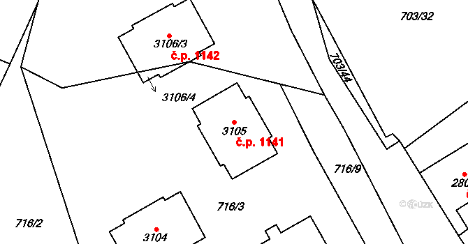 Sušice II 1141, Sušice na parcele st. 3105 v KÚ Sušice nad Otavou, Katastrální mapa
