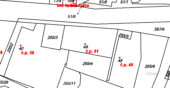 Lohenice 51, Přelouč na parcele st. 49 v KÚ Lohenice u Přelouče, Katastrální mapa