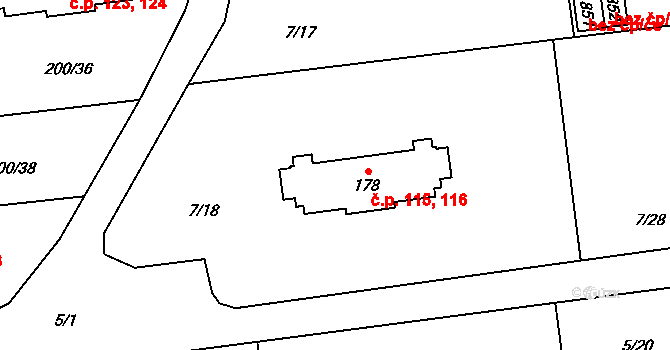 Ohrazenice 115,116, Pardubice na parcele st. 178 v KÚ Ohrazenice, Katastrální mapa