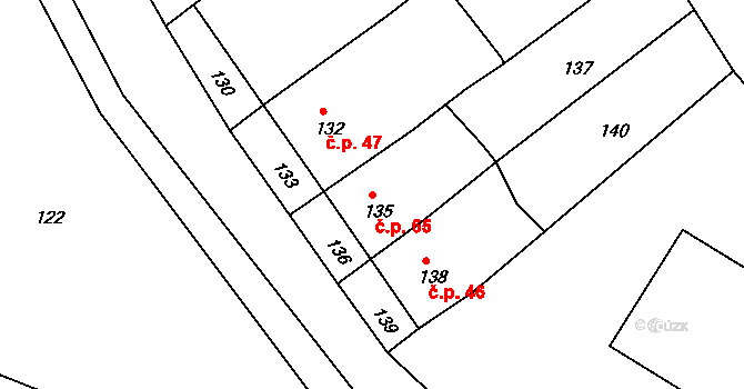Sychotín 65, Kunštát na parcele st. 135 v KÚ Sychotín, Katastrální mapa