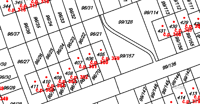 Drahelčice 359 na parcele st. 405 v KÚ Drahelčice, Katastrální mapa