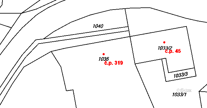 Bludov 319 na parcele st. 1035/1 v KÚ Bludov, Katastrální mapa