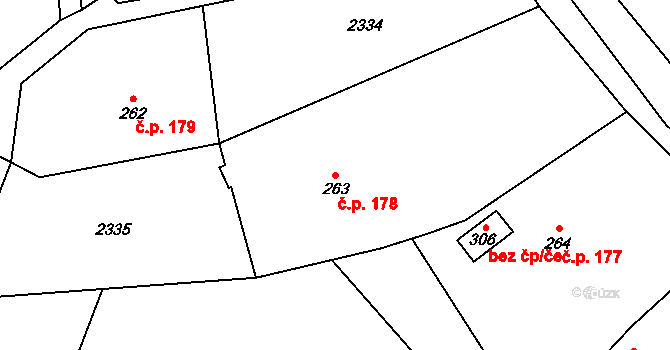Tísek 178 na parcele st. 263 v KÚ Tísek, Katastrální mapa