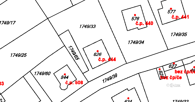 Libouchec 444 na parcele st. 626 v KÚ Libouchec, Katastrální mapa