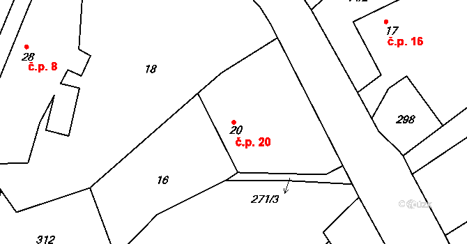 Horní Dlužiny 20, Světlá nad Sázavou na parcele st. 20 v KÚ Horní Dlužiny, Katastrální mapa
