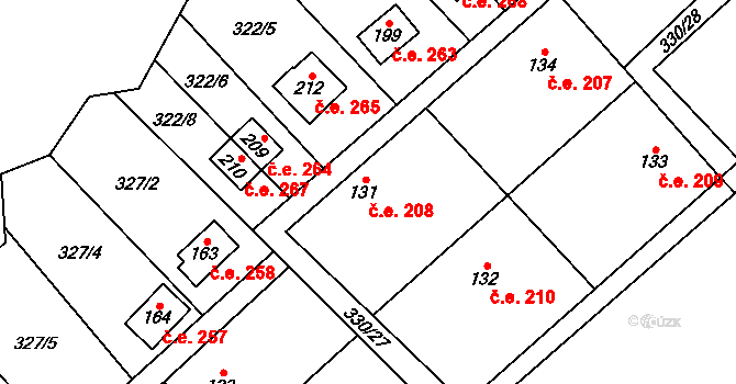 Klokočovská Lhotka 208, Klokočov na parcele st. 131 v KÚ Klokočov, Katastrální mapa