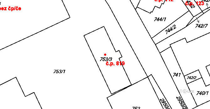 Dobruška 819 na parcele st. 753/3 v KÚ Dobruška, Katastrální mapa