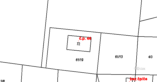 Nedaříž 44, Horka u Staré Paky na parcele st. 72 v KÚ Nedaříž, Katastrální mapa