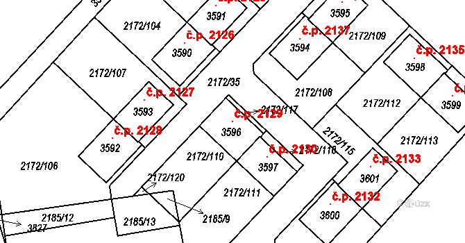 Lysá nad Labem 2129 na parcele st. 3596 v KÚ Lysá nad Labem, Katastrální mapa