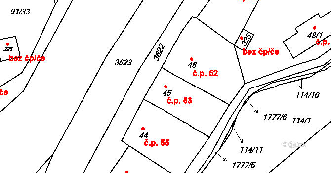 Dobrotice 53, Holešov na parcele st. 45 v KÚ Dobrotice, Katastrální mapa