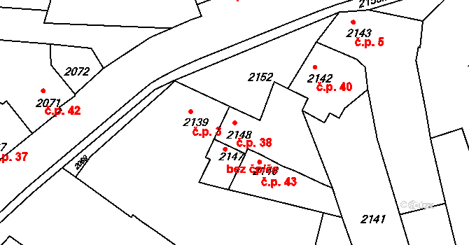 Měrůtky 38, Lutopecny na parcele st. 2148 v KÚ Měrůtky, Katastrální mapa