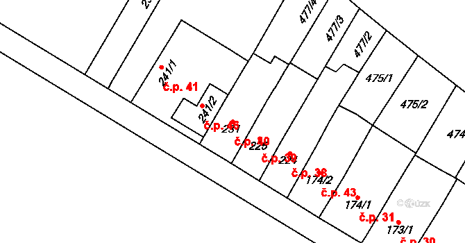 Otonovice 40, Hrubčice na parcele st. 231 v KÚ Hrubčice, Katastrální mapa