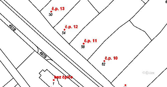 Kelčice 11, Vranovice-Kelčice na parcele st. 58 v KÚ Kelčice, Katastrální mapa