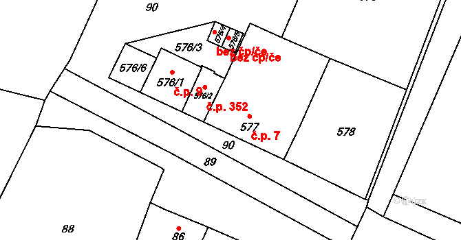 Šanov 7 na parcele st. 577 v KÚ Šanov nad Jevišovkou, Katastrální mapa