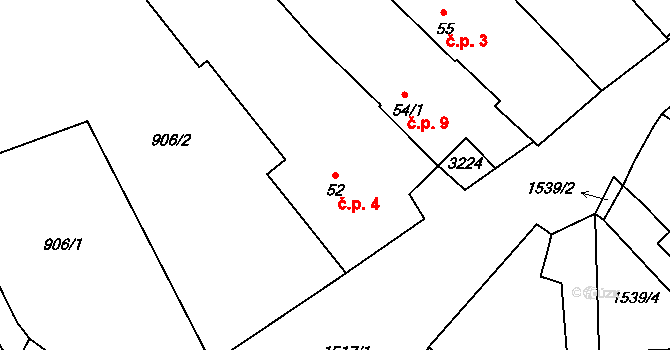 Čížov 4, Chabeřice na parcele st. 52 v KÚ Chabeřice, Katastrální mapa