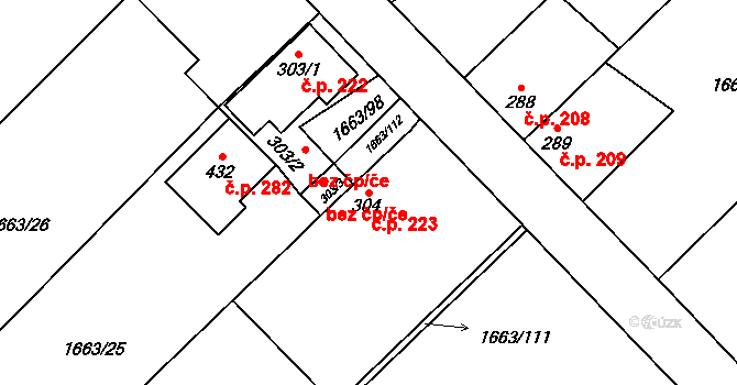 Chotusice 223 na parcele st. 304 v KÚ Chotusice, Katastrální mapa
