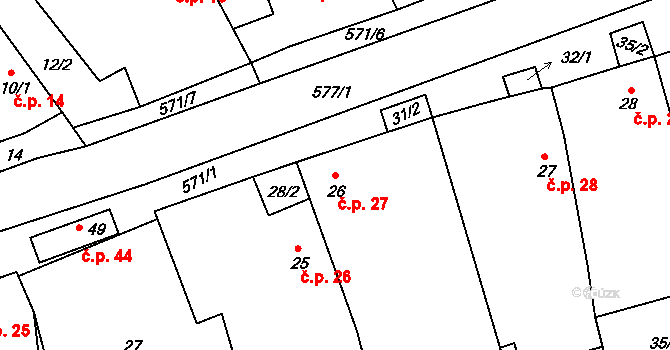 Svojkovice 27 na parcele st. 26 v KÚ Svojkovice na Moravě, Katastrální mapa