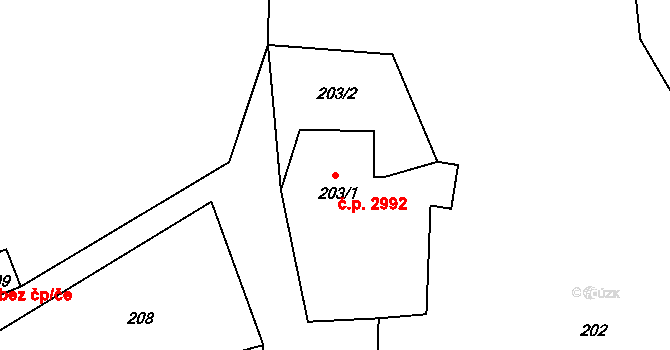 Helenín 2992, Jihlava na parcele st. 203/1 v KÚ Helenín, Katastrální mapa