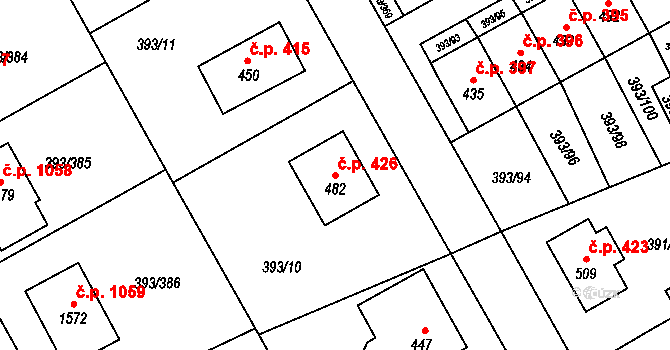 Horoměřice 426 na parcele st. 482 v KÚ Horoměřice, Katastrální mapa