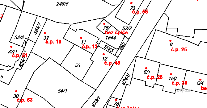 Čelina 45, Borotice na parcele st. 12 v KÚ Čelina, Katastrální mapa